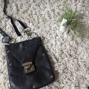 Elegant Black metallic rocker unique Crossbody Bag with Silver Accents